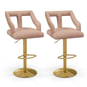 Costway Set of 2 Swivel Bar Stool with Footrest, 2-Layer Electroplated Metal Base Pink