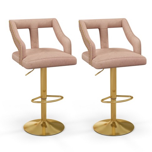 Costway Set Of 2 Swivel Bar Stool With Footrest, 2-layer Electroplated  Metal Base Pink : Target
