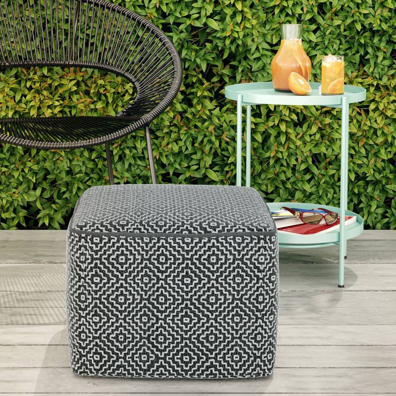 Laurene Square Woven PET Polyester Pouf Gray/White - WyndenHall, 2 of 8