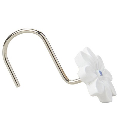 White and Blue Floral Ceramic Shower Hooks Set of 12