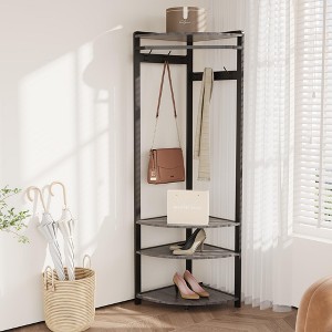 Whizmax Corner Coat Rack with Shoe Bench Entryway, Corner Hall Tree with 6 Double Hooks for Entryway, Hallway, Bathroom, Closet - 1 of 4