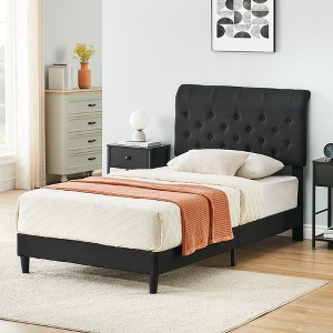 WhizMax Queen Platform Bed Frame with Adjustable Upholstered Headboard, Upholstered Mattress Foundation, No Box Spring Needed, Gray - 1 of 4