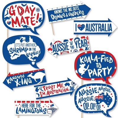 Big Dot of Happiness Funny Australia Day - G'Day Mate Aussie Party Photo Booth Props Kit - 10 Piece