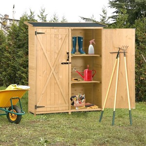 Kelly 3-tier Fir Wood Patio Tool Shed, Storage Shed Cabinet with Waterproof Asphalt Roof and Double Lockable Doors, Outdoor Furniture - Maison Boucle - 1 of 4