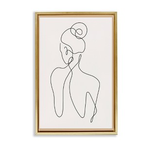 Stupell Industries Minimal Woman Line Drawing Black Framed Floater Canvas Wall Art - 1 of 4