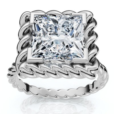 Pompeii3 Certified 3Ct Princess Cut Diamond Rope Engagement Ring 14k Gold or Pt Lab Created