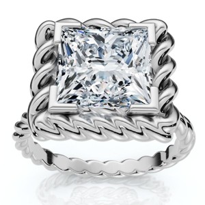Pompeii3 Certified 3Ct Princess Cut Diamond Rope Engagement Ring 14k Gold or Pt Lab Created - 1 of 4