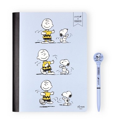 Yoobi 7.5"x9.75" Peanuts Composition Books Wide Ruled with Pen Blue Snoopy Dance