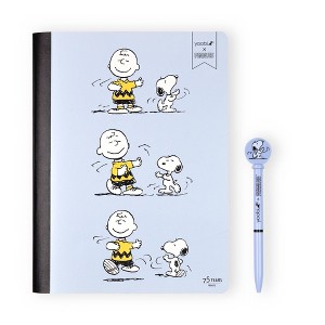 Yoobi 7.5"x9.75" Peanuts Composition Books Wide Ruled with Pen Blue Snoopy Dance - 1 of 4