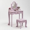 GustoWave Girls' Vanity Set with Mirror, Makeup Table and Stool for Kids, Wood Dressup Playset for 4-9, Purple - 2 of 4