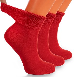 AWS/American Made Non-Binding Diabetic Ankle Socks 3 Pair Pack Moisture-Wicking Cotton - Red - Medium - 1 of 4