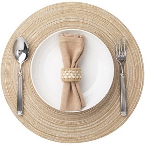 Aoibox Round Woven Placemats Set of 6, Washable Braided Table Mats for Dining, Heat Resistant Non-Slip Circle Place Mats in Beige - 1 of 4