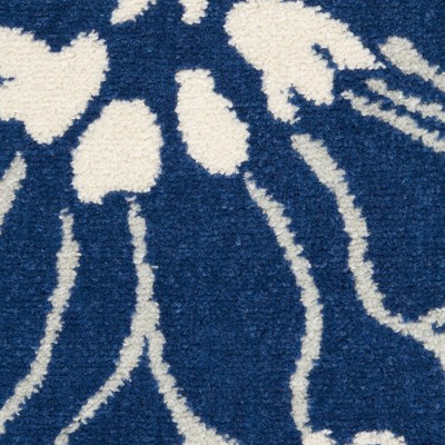 Navy and Ivory Round Floral Synthetic Area Rug, 8 ft
