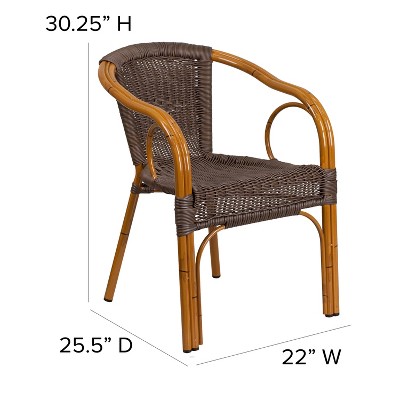 Esna Artistic Dark Brown Rattan Patio Chair with Red Bamboo Aluminum Frame
