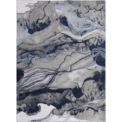 Gaspar Modern Abstract Blue/Gray/Ivory Area Rug