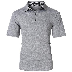Men's Quick Dry Short Sleeve Polo Shirt Button Golf Casual T-Shirt - 1 of 4