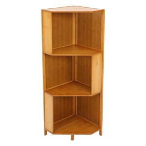 YIYIBYUS Bamboo 3-Shelf Industrial Corner Bookcase Storage Display Stand, Brown - 1 of 4