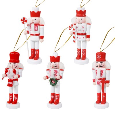 Sunnydaze Indoor Christmas Holiday Tree Nutcracker Ornaments - 5" - Red and White - 5pc