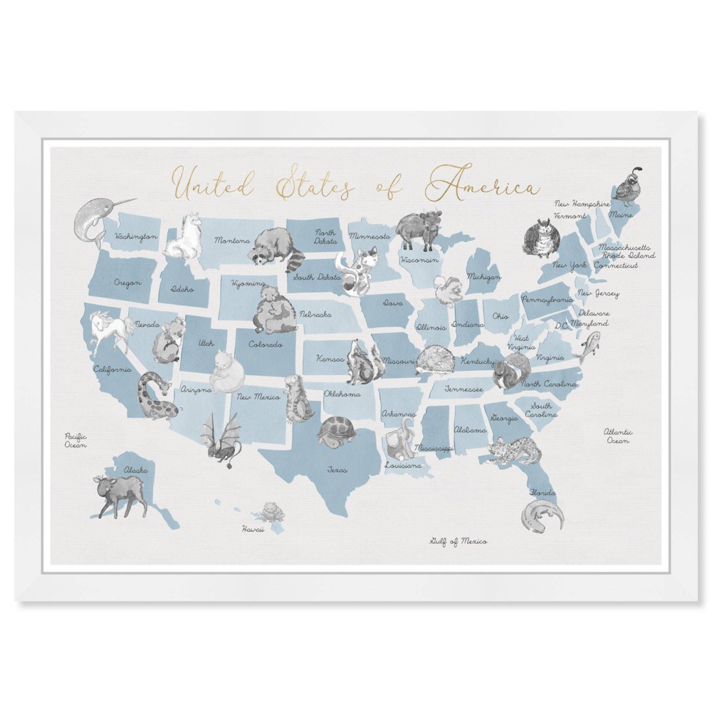 Photos - Other interior and decor 21" x 15" Blue and Gray US Map Americana and Patriotic Framed Art Print 