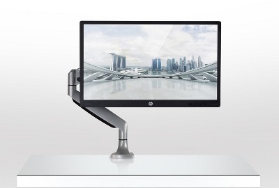 Silver Full-Motion Single Monitor Desk Mount with Adjustable Arm