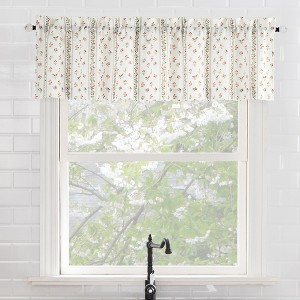 No. 918 1pc 54"x14" Riverwood Floral Stripe Print Semi-Sheer Kitchen Curtain Valance Ivory - 1 of 4