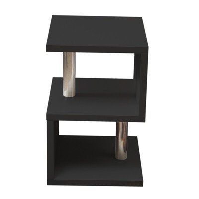 YIYIBYUS S-Shaped End Table with LED Lights Black Nightstand Storage Shelf