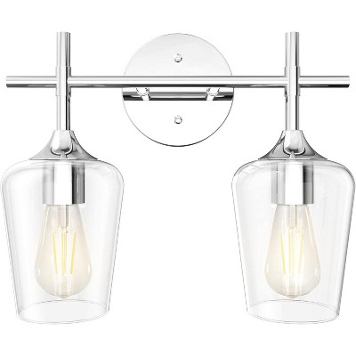 Runesay Chrome Bathroom Light Fixtures 2-Lights with Clear Glass Modern Wall Mount Lighting Industrial Farmhouse