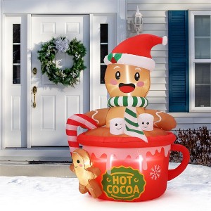 6ft Gingerbread Man&Hot Cocoa Cup Inflatable Christmas Decor,Built-in LED Blow Up Xmas Yard Decor for Indoor Outdoor Holiday Garden Lawn Party Decor - 1 of 4