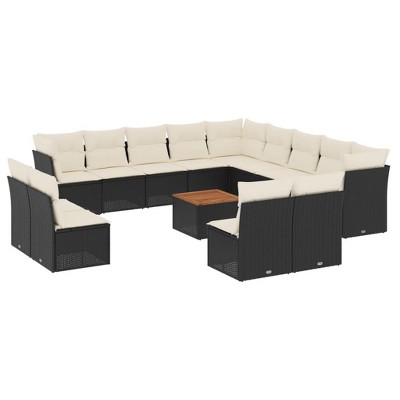 vidaXL Patio Sofa Set with Cushions Outdoor Furniture 14 Piece Poly Rattan - Black and Cream