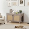 MAYEERTY 31*20"Flip-Top Hidden Cat Box Cabinet with Rattan Doors and Dual Entrances, Gray - 2 of 4