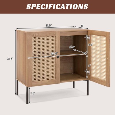Oak and Rattan Adjustable Shelf Sideboard Cabinet