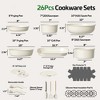 Aoibox 26-Piece Nonstick Ceramic Cookware Set with Detachable Handles, Oven Safe Induction Compatible PFAS PFOA PTFE Free, Cream White - 2 of 4