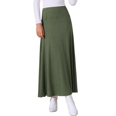 INSPIRE CHIC Women's High Waisted Solid Stretch Comfy Stylish Flowy Flare Casual Maxi Skirts