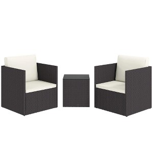 Resenkos Folding Wicker Bistro Set, Cushions and Glass Coffee Table for Porch, Balcony, - 1 of 4