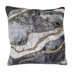 Saro Lifestyle Luxurious Embroidered Velvet Swirl Pillow Cover, 20"x20", Gray - 1 of 4