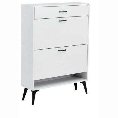 Vynxaria White Shoe Storage Cabinet with Metal Legs