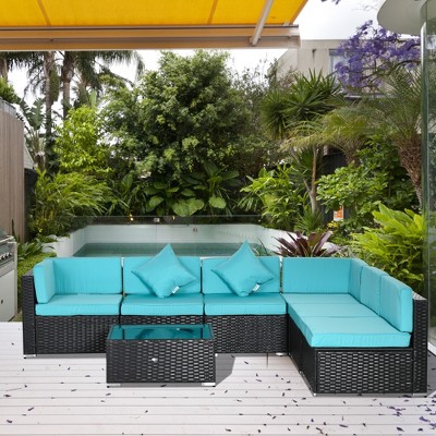 Turquoise 7-Piece Rattan Wicker Outdoor Sectional Sofa Set