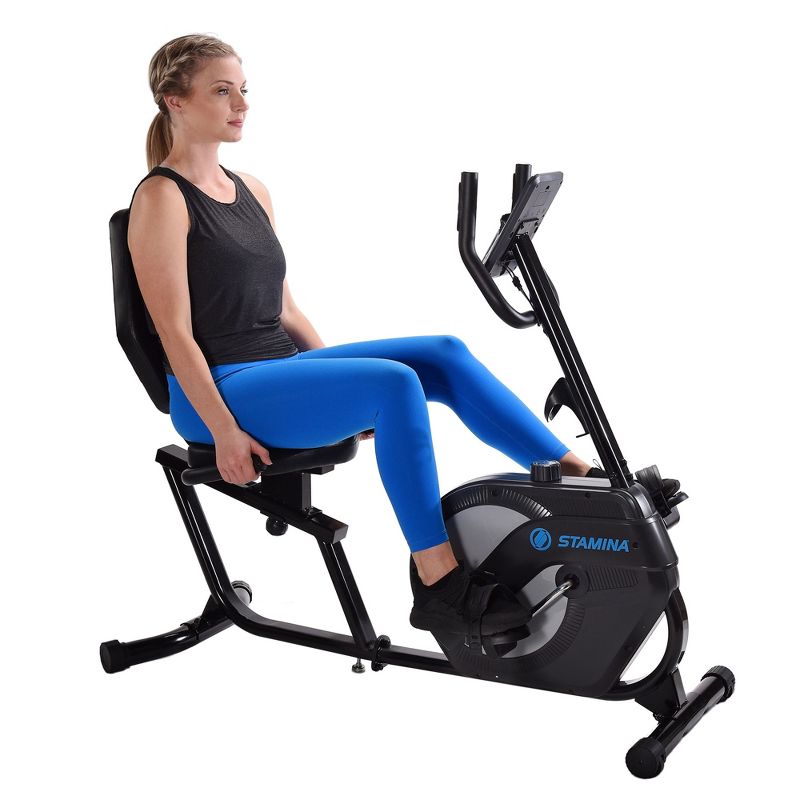 Stamina Products 1346 Stationary Magnetic Resistance Recumbent Exercise Bike with Strapped Pedals, 4 Handles, and LCD Monitor for Home Gym Workouts, 5 of 8