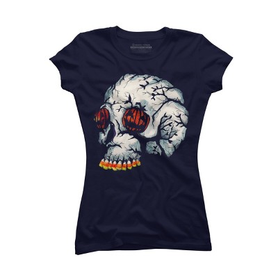 Junior's Design By Humans Halloween Skull By LVBArt T-Shirt