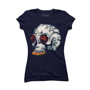 Junior's Design By Humans Halloween Skull By LVBArt T-Shirt - 1 of 3