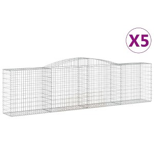 vidaXL Gabion Basket Set - 5 Pieces, Galvanized Iron, Arched Shape, Garden Decorative Barriers, Sound-Insulating Retaining Walls - 1 of 4