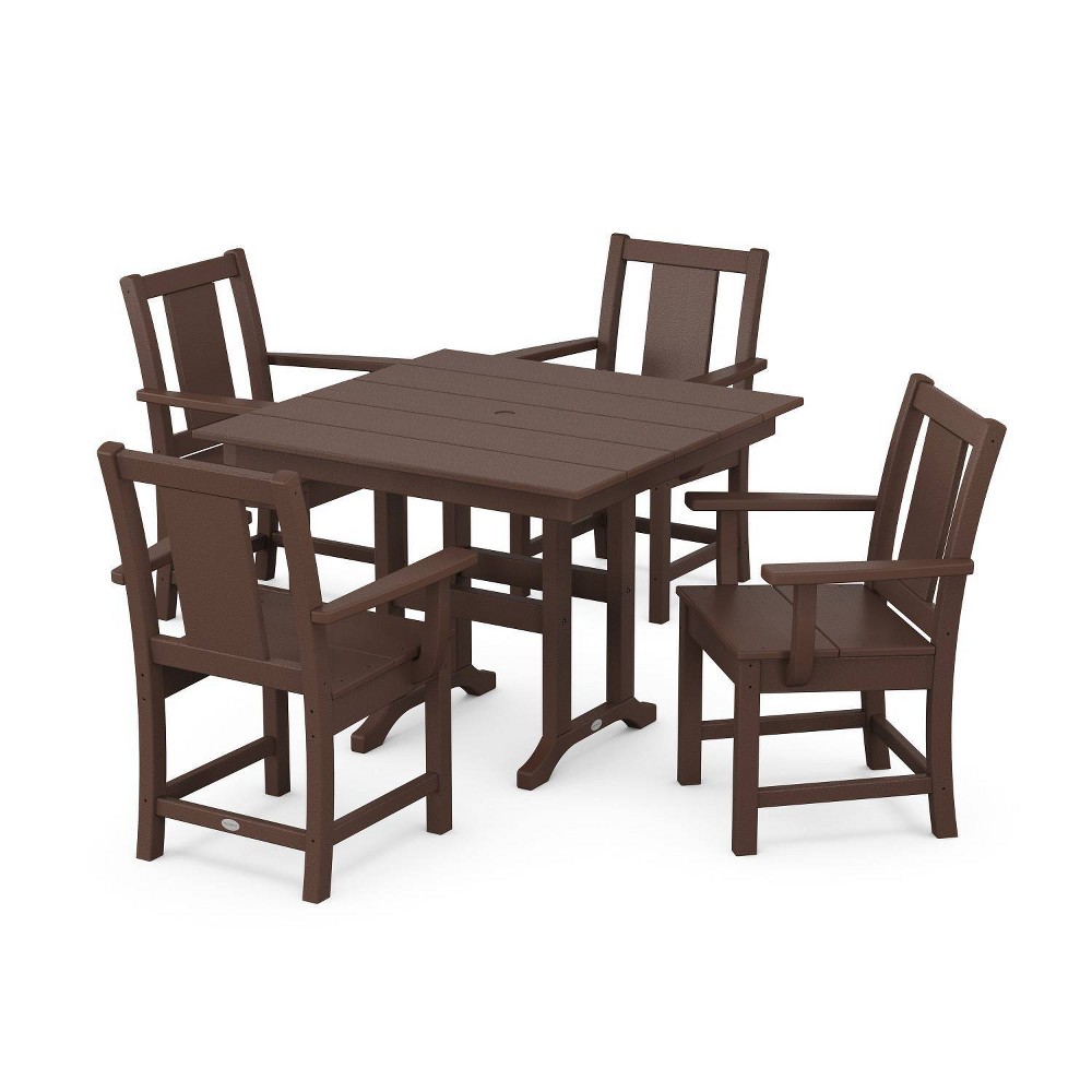 Photos - Dining Table POLYWOOD 5pc Prairie Farmhouse Outdoor Patio Dining Set Mahogany: Weather-Resistant, 4 Arm Chairs, Square Table