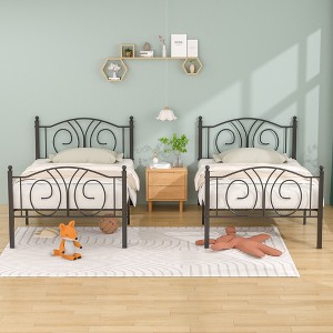 VECELO Heavy Duty Metal Bed Frame Queen/Full/Twin Bed, Industrial Platform Bed with Headboard & Footboard Black/White - 1 of 4