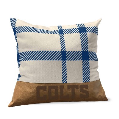 NFL Indianapolis Colts Farmhouse Plaid Faux Leather Throw Pillow