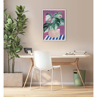 18" x 24" White Framed Monstera Plant Canvas Art