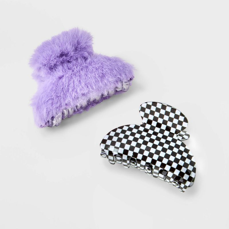 Girls&#39; 2pk Faux Fur Claw Clips - art class&#8482; Purple/Black, 1 of 2