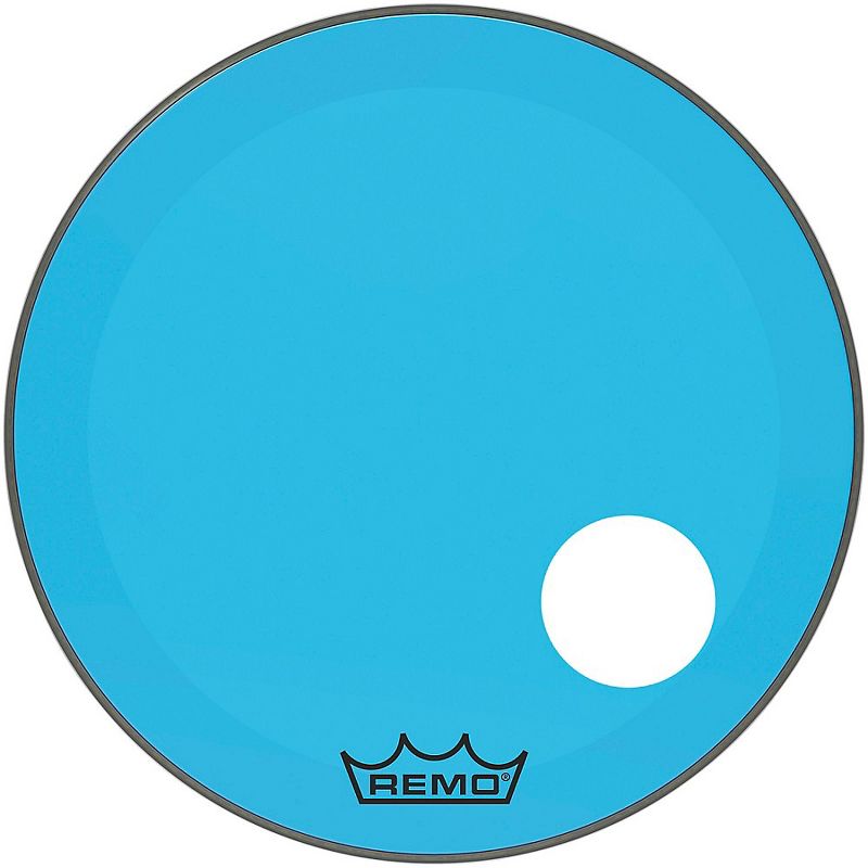 Remo Powerstroke P3 Colortone Blue Resonant Bass Drum Head with 5 in. Offset Hole, 1 of 3