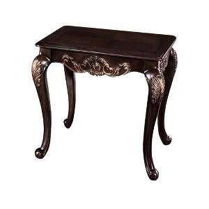 Royal Hampton End Table, 29 Inch Dark Cherry Brown Wood, Carved Details - 1 of 1