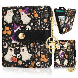 Halloween Cute Cat Ghost Rfid Wallet, Small Spooky Bats Pumpkin Slim ...
