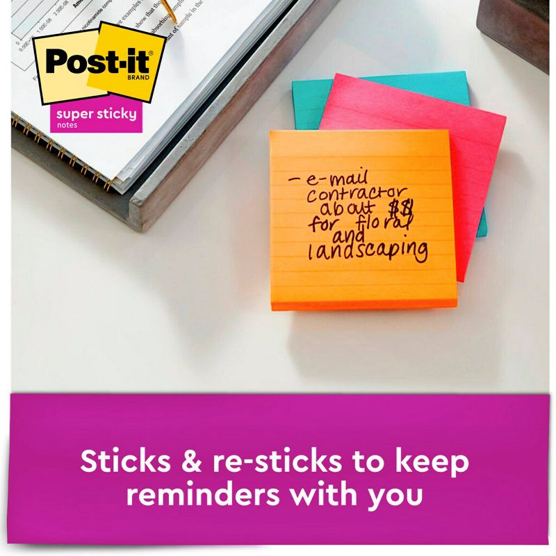 Post-it Super Sticky Lined Notes, 4 x 4 Inches, Miami Colors, 6 Pads with 90 Sheets, 5 of 7